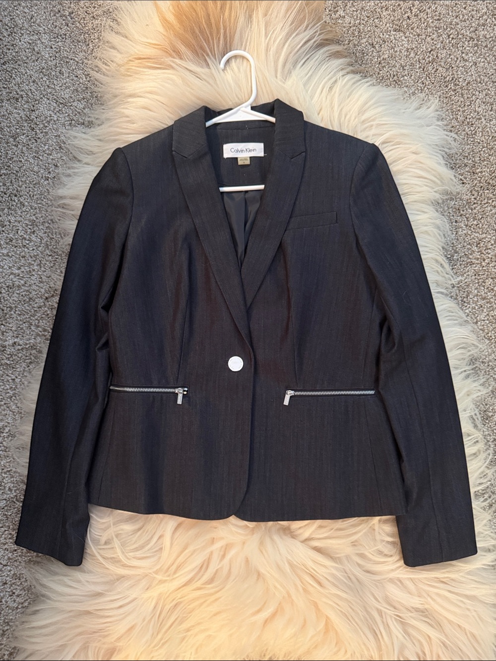 Calvin Klein Women's Dark Navy Blazer with Zipper Pockets